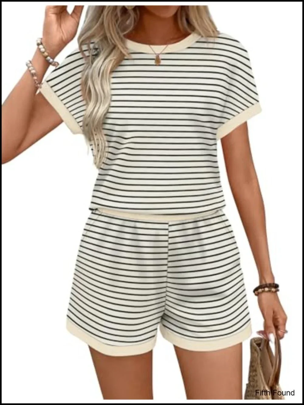Two Piece Lounge Short Sets Cap Sleeve Crew Neck Sweatsuit with Pocket
